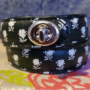 EUC Coach leather black with white roses wrap braclet or choker